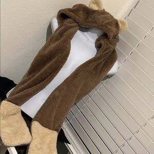 Brown and Tan Hooded Scarf with Bear Ears